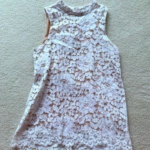 Lace high neck sleeveless tunic hi-lo hem